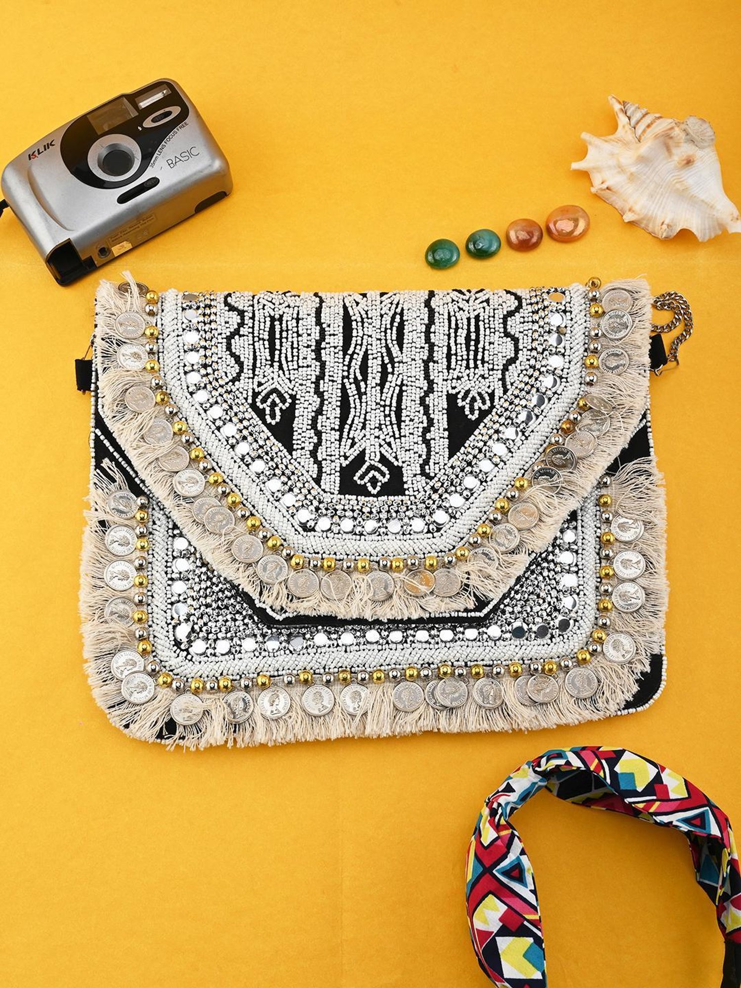 Gaurapakhi White Embellished Cross Body Bag