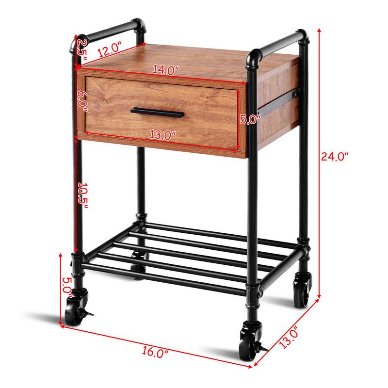 Costway 2-Tier End Coffee Table Nightstand Sofa Side Living Room Furni W/Drawer &Wheels