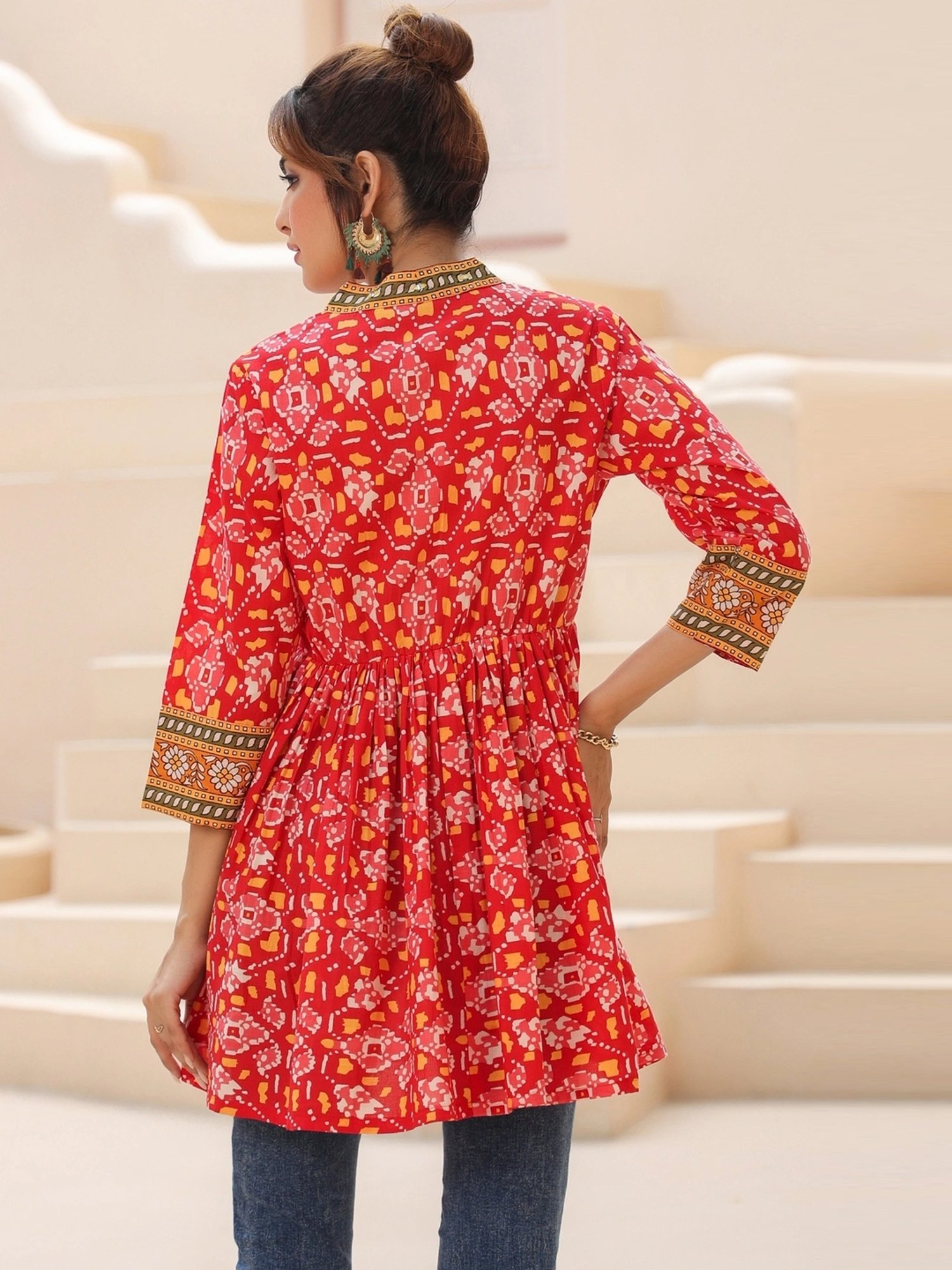 Rain and Rainbow Red Cotton Printed Top