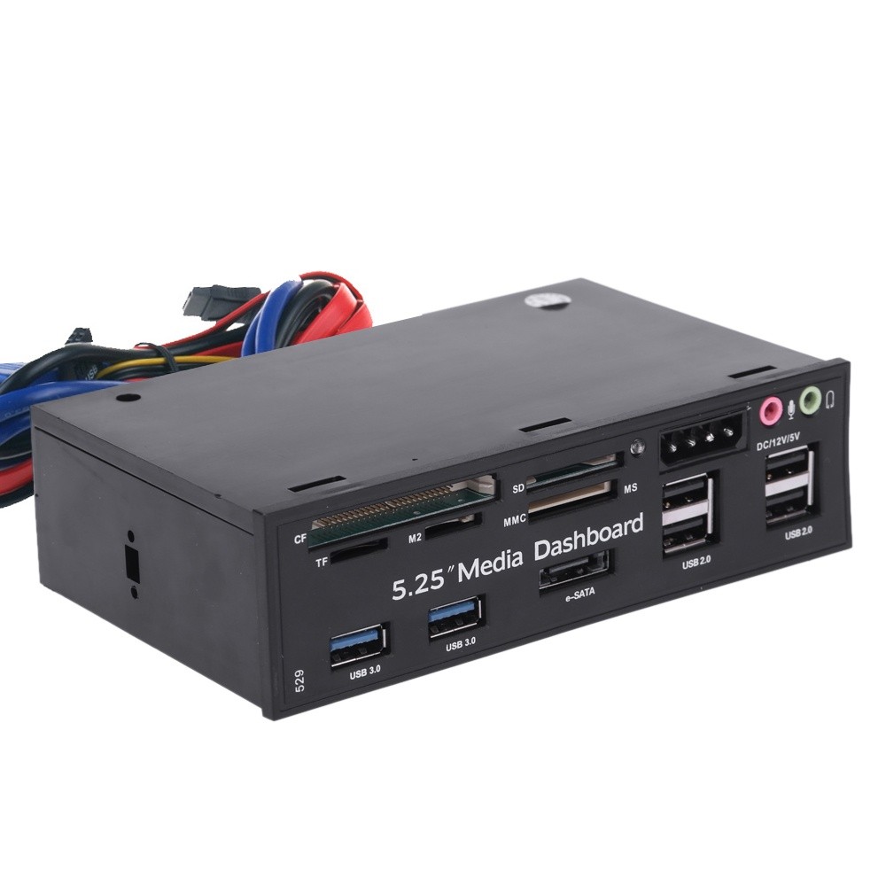 5.25 inch PC Computer Front panel All-in-1 Multifunction USB 2.0 card reader with 3 ports USB3.0,Type-C, eSATA ,Support MD,SD/MMC,XD,TF,M2,MS,64G CF card (STW-3125)