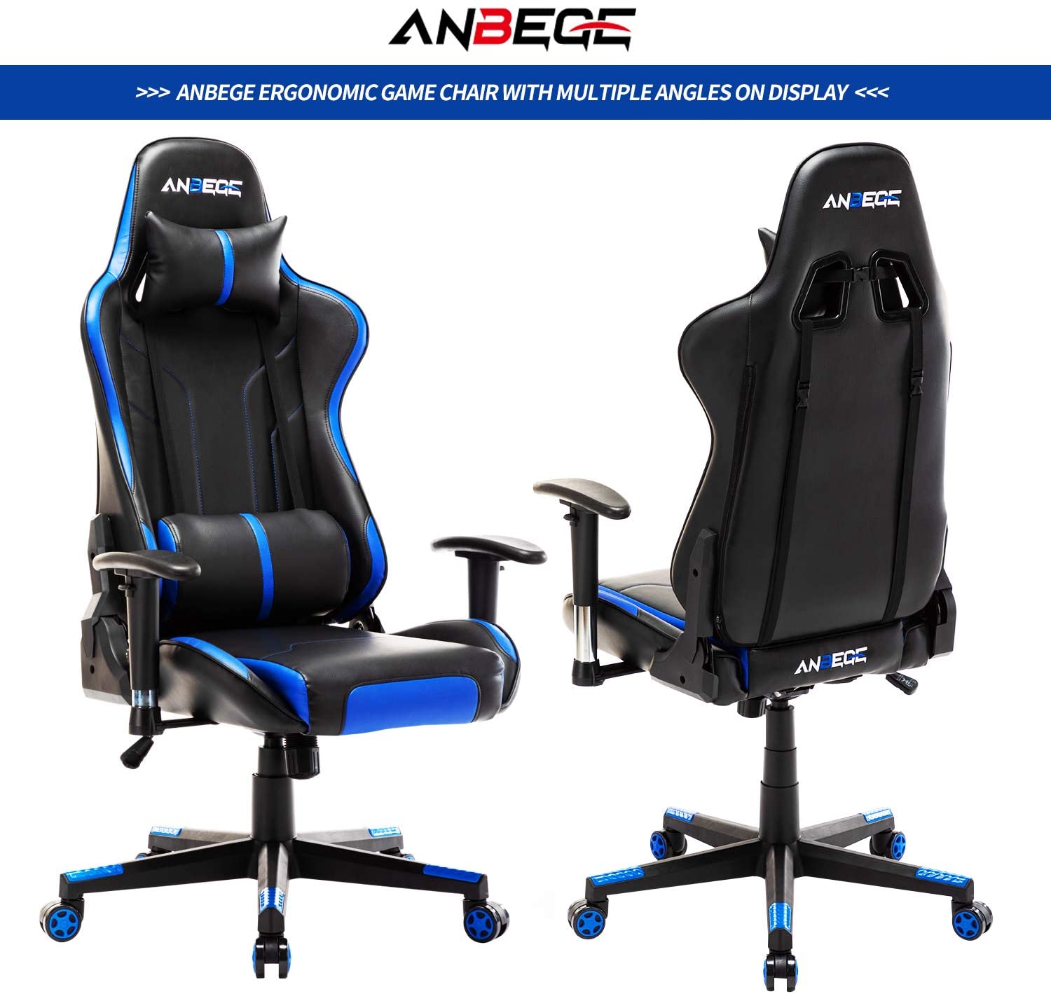 Gaming Chair Ergonomic Racing Style Game Chair Height Adjustable High Back with Massage Headrest and Lumbar Pillow Computer Chair (Blue)