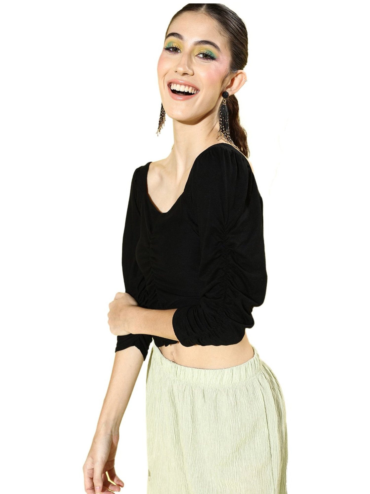 Sera Black Floral Print Crop Top