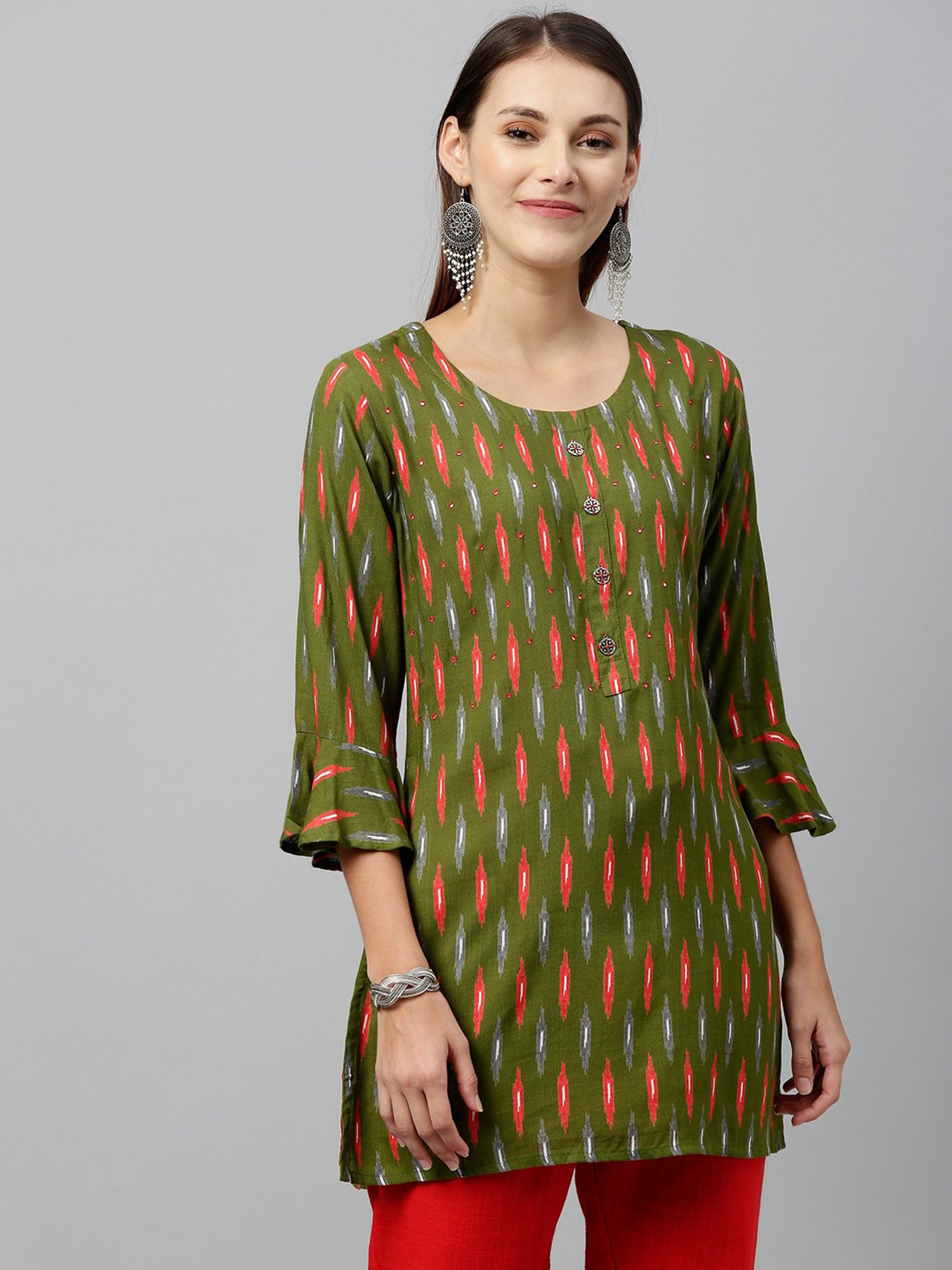 Kipek Green Rayon Printed Kurta