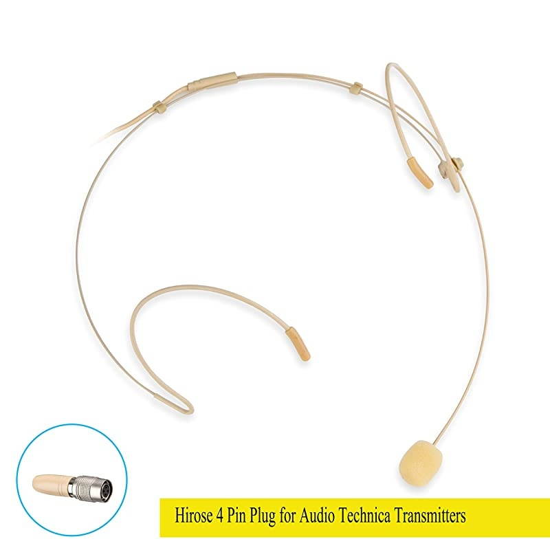 Microphone Headset Discreet Headworn Earset Over Ear Mic for Audio-Technica Wireless System Bodypack Transmitter, Ideal for Lectures, Live Performance, Theater, Podcasts &ndash; Beige