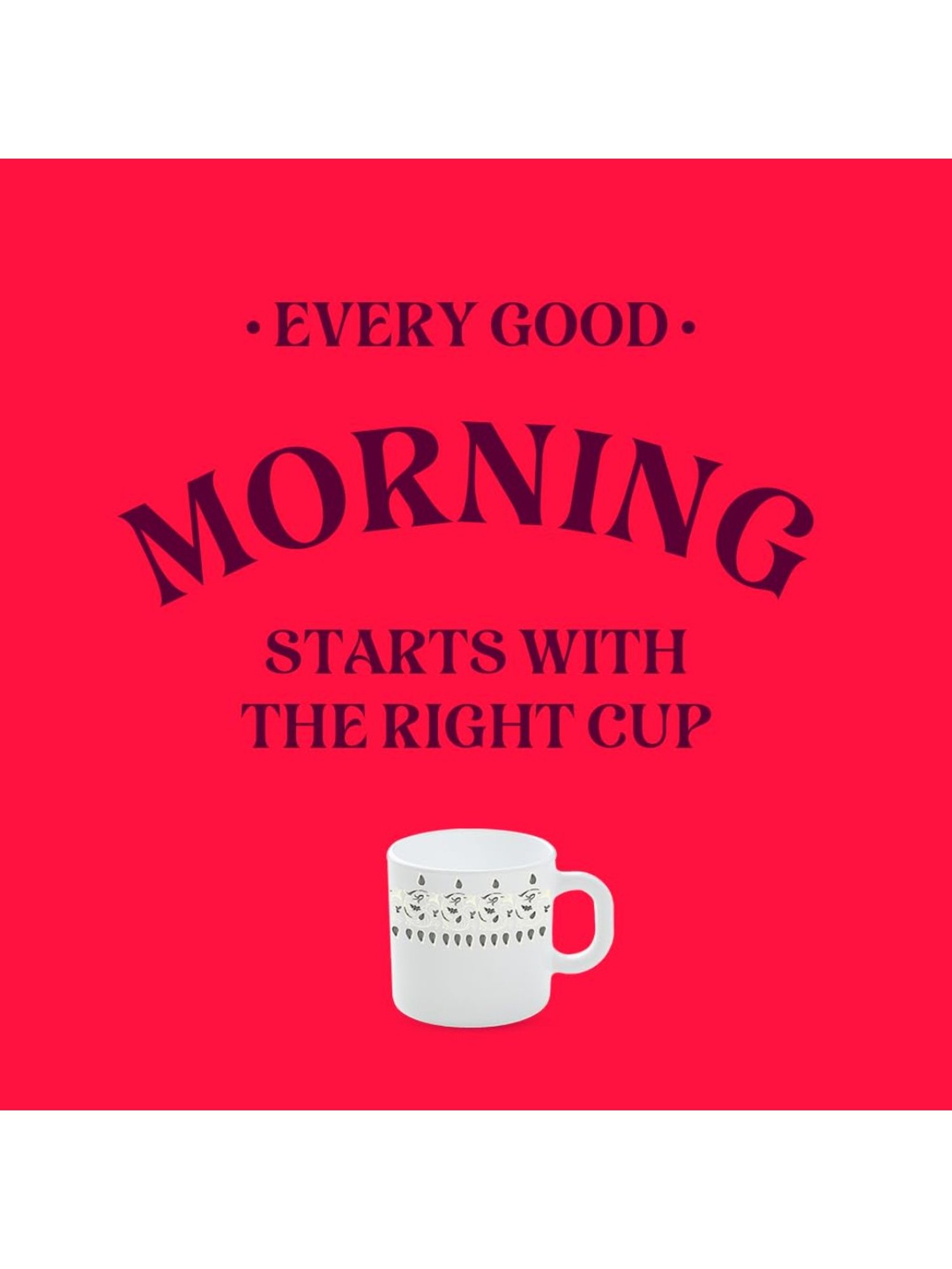 Larah by Borosil White Ceramic Tea & Coffee Mug - Set fo 6 180ml