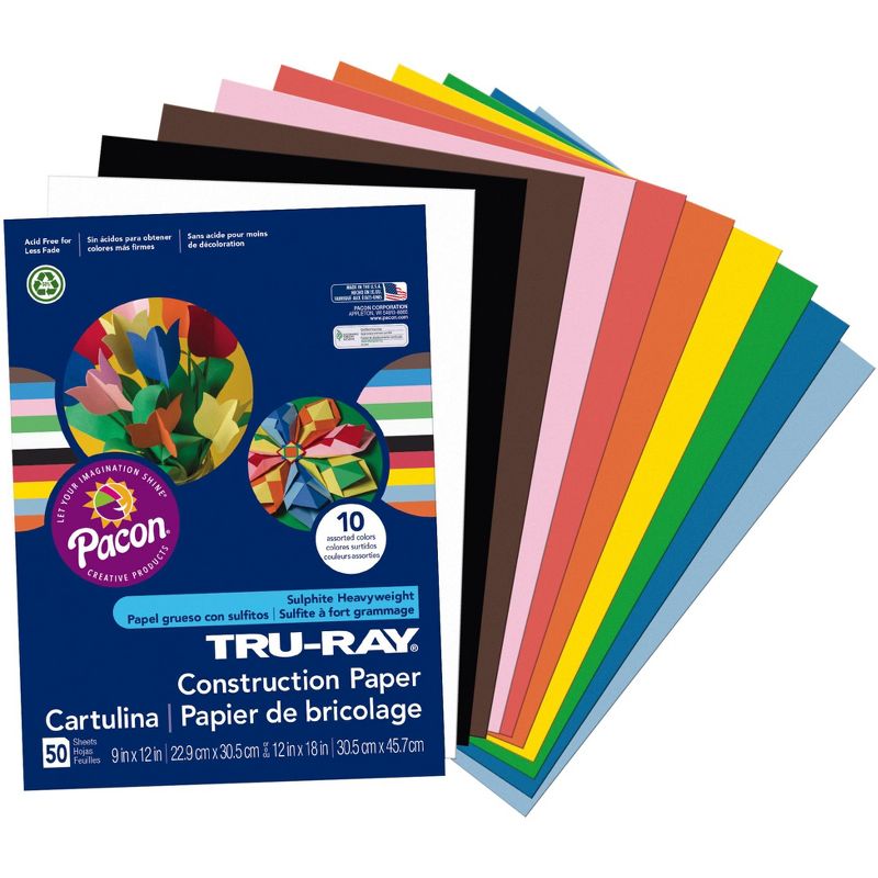 Tru-Ray Sulphite Construction Paper, 18 x 24 Inches, Assorted Colors, pk of 50