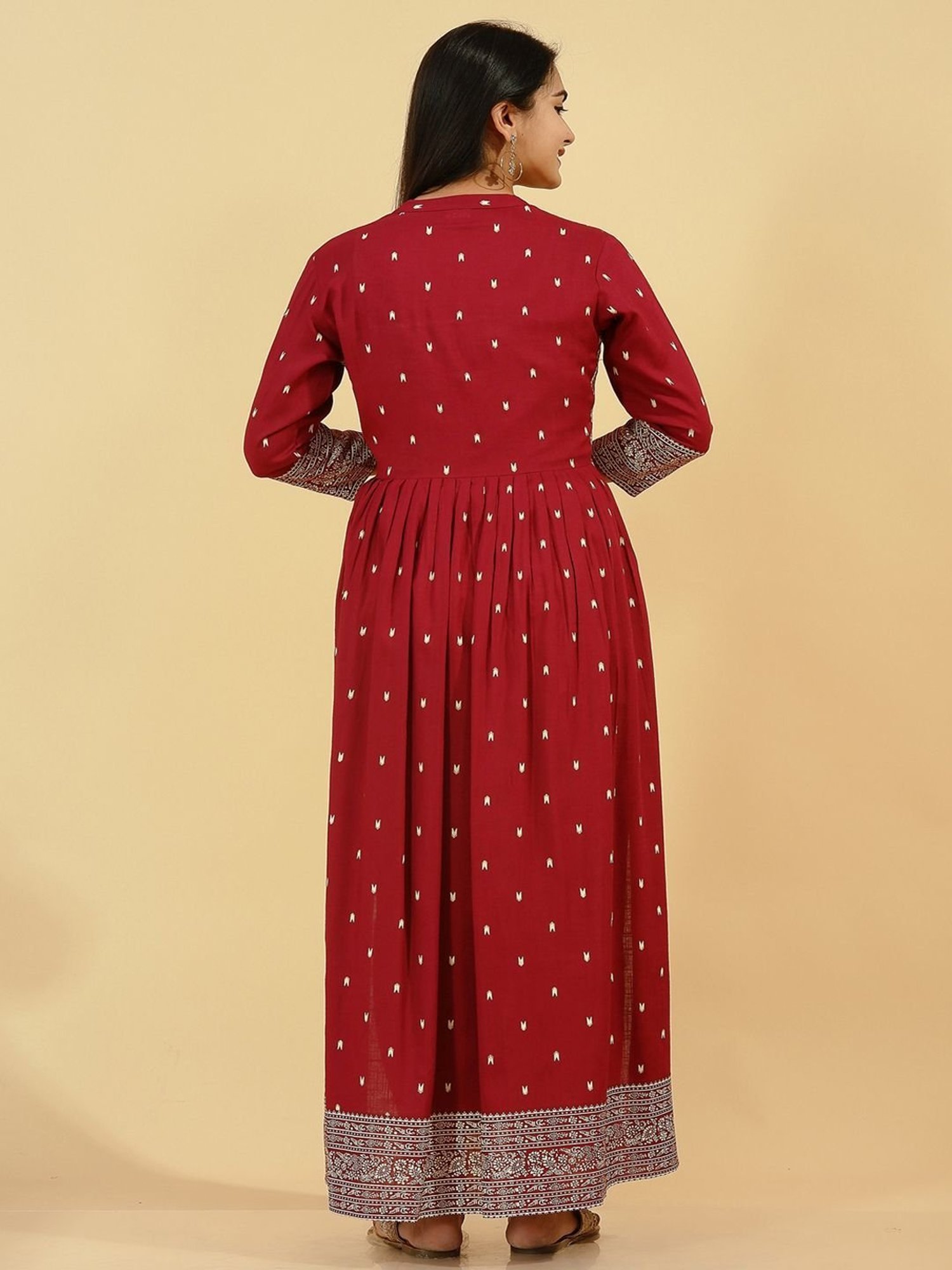 Kipek Maroon Printed High Low Kurta