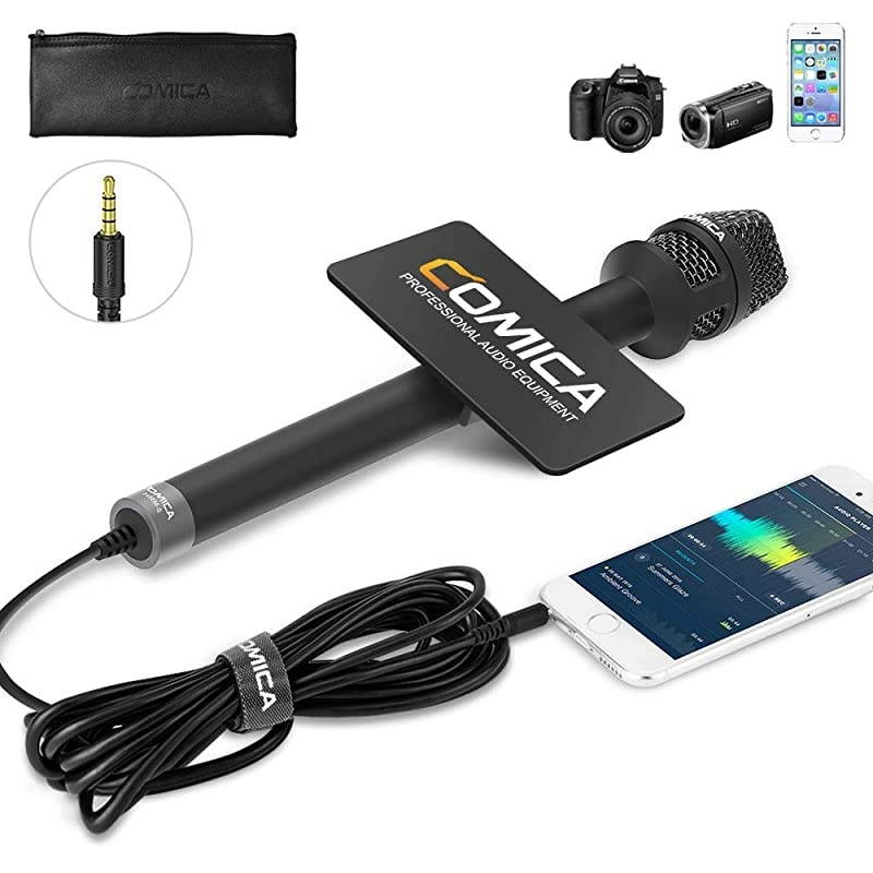 HRM-S Interview Microphone Condenser Cardioid Microphone with 3.5mm TRRS Plug, Reporter Microphone for iPhone Android Smartphone and Laptop, Handheld Mic for Interviews, Reports, Presentation