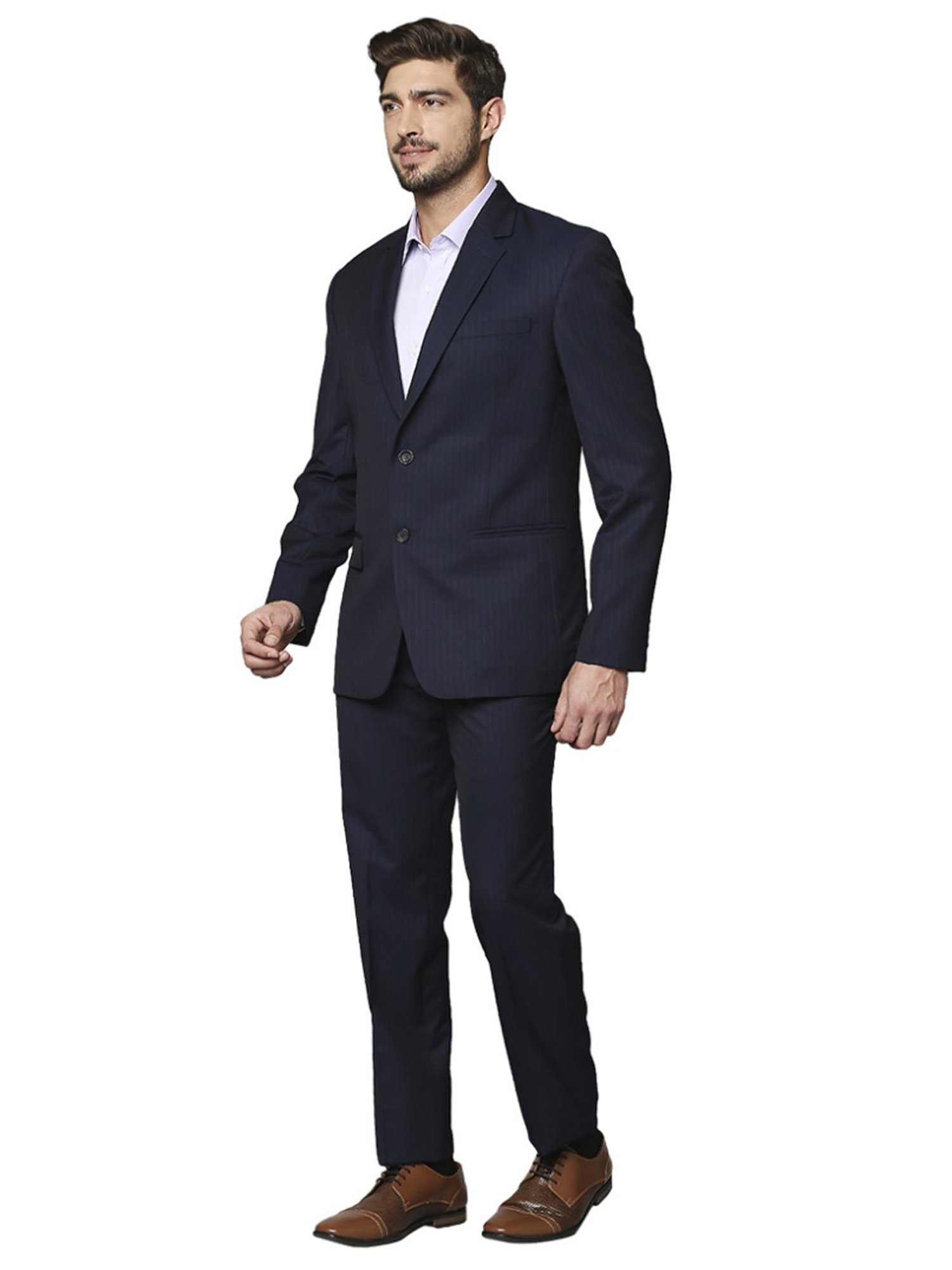 Raymond Blue  Regular Fit Striped Two Piece Suit