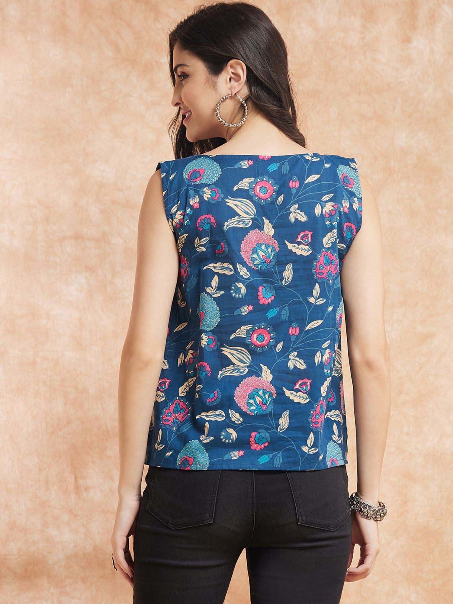 Inweave Blue Floral Print Top