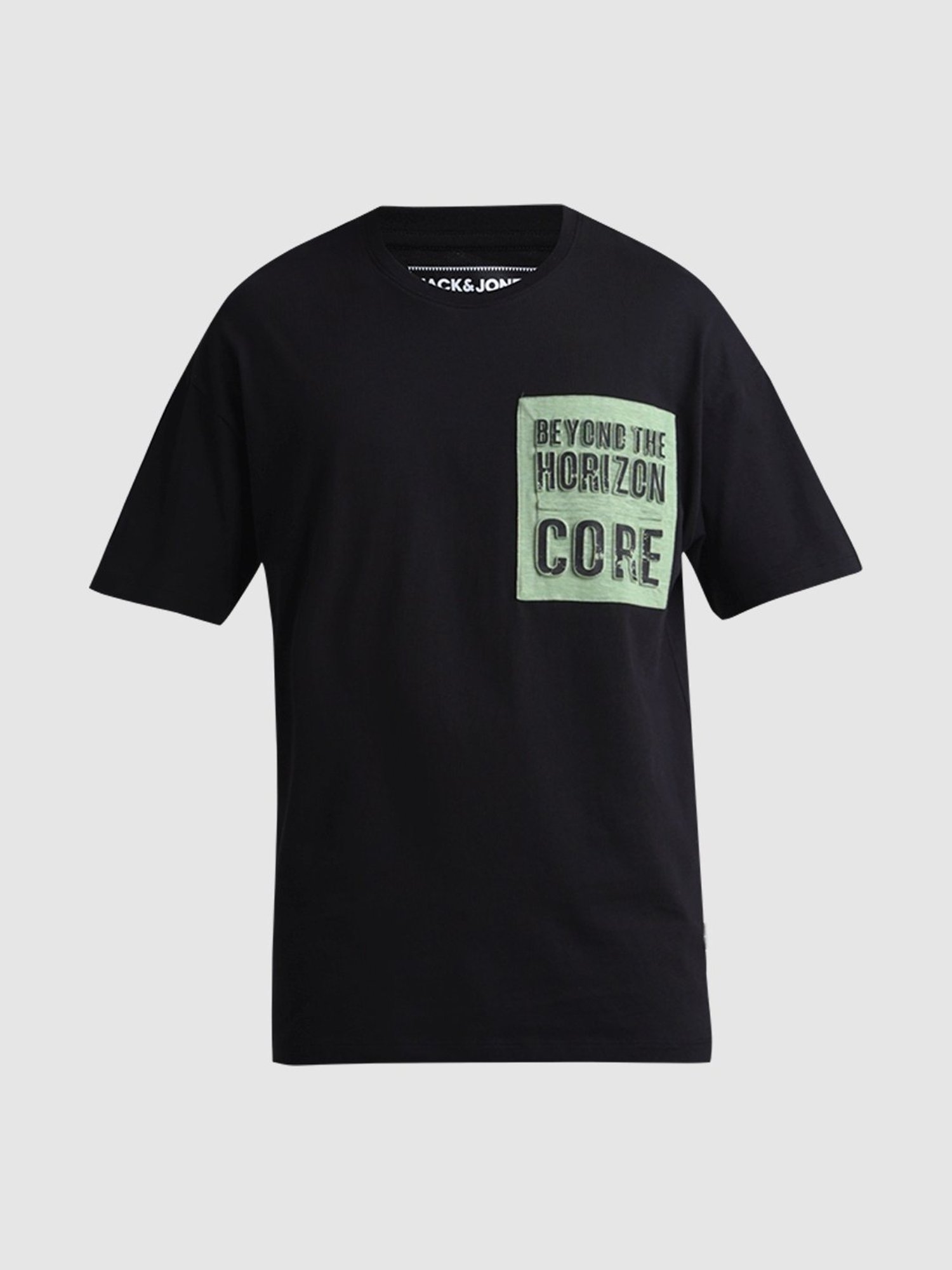 Jack & Jones Jet Black Cotton Boxy Fit Printed T-Shirt
