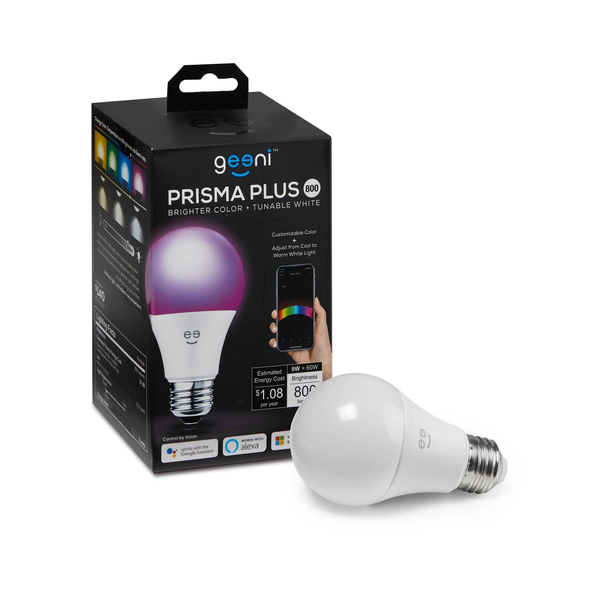 Geeni PRISMA PLUS 800 Wi-Fi LED Smart Light Bulb, Brighter Color & Tunable White (2700-6500K), 1-Pack, A19 60W, No Hub Required, Light Bulb Works with Amazon Alexa, Google Assistant, Microsoft Cortana