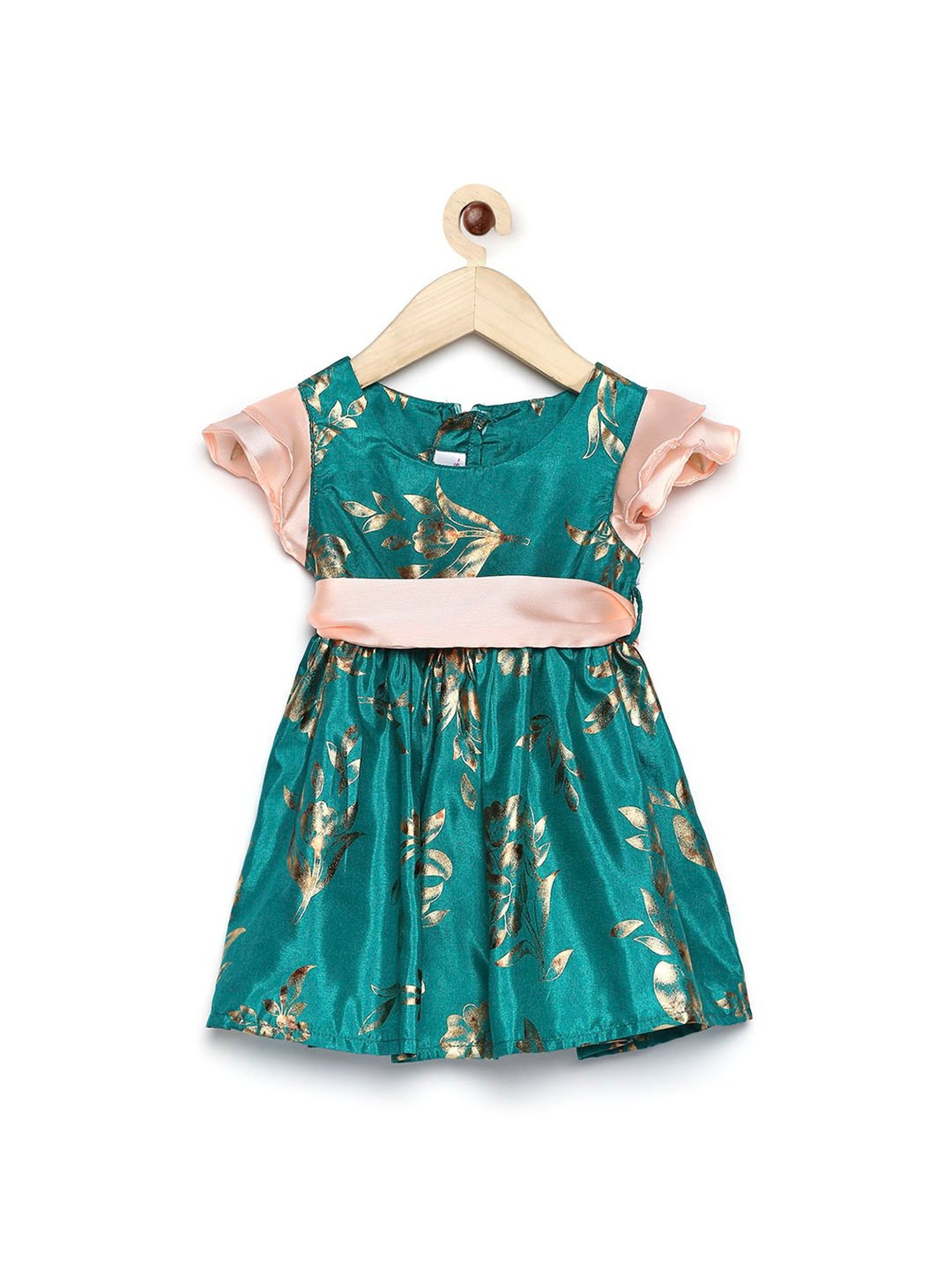 Many Frocks Kids Green Printed Dress