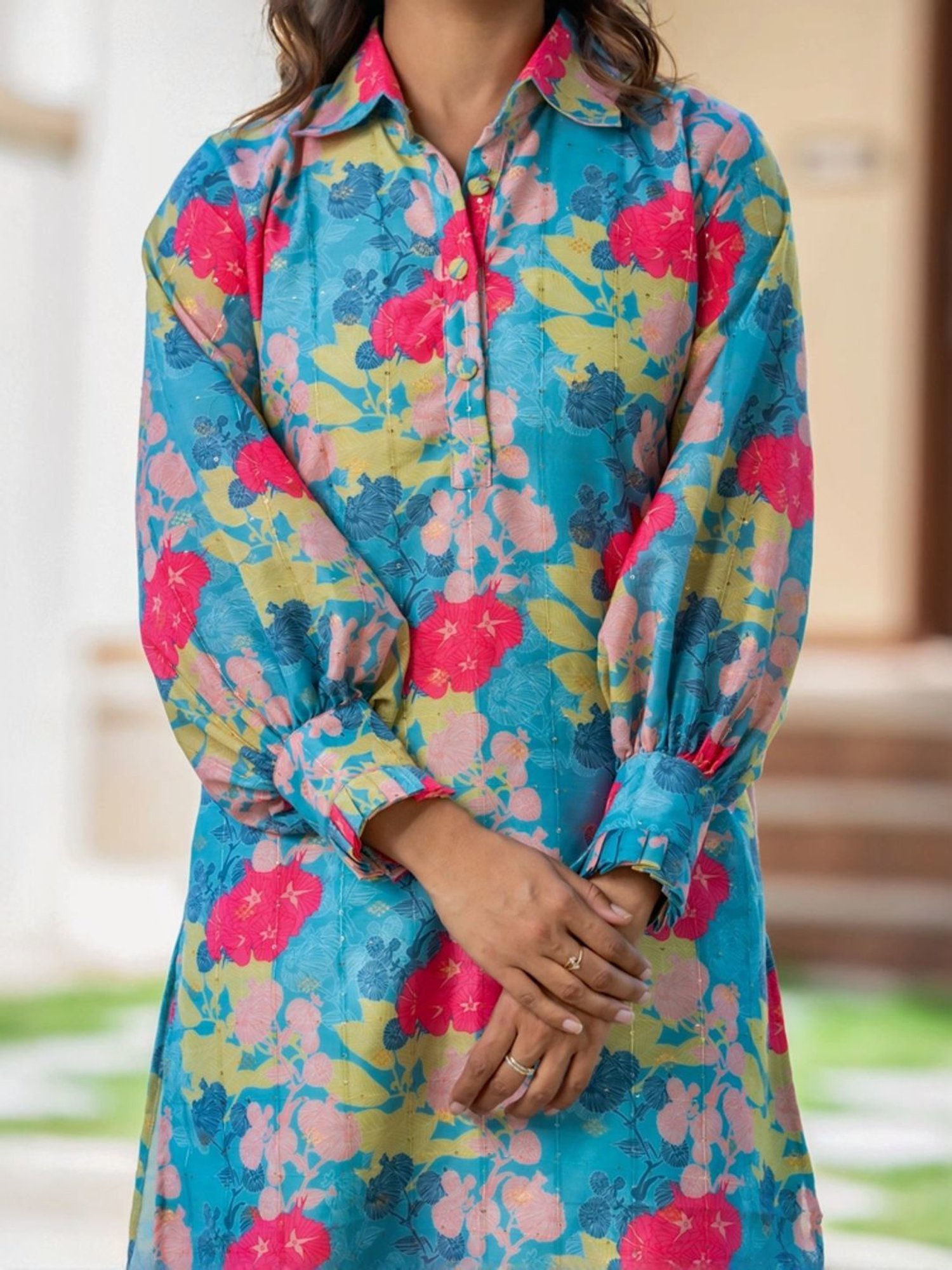 HOUSE OF JAMOTI Blue Printed Kurti Pant Set