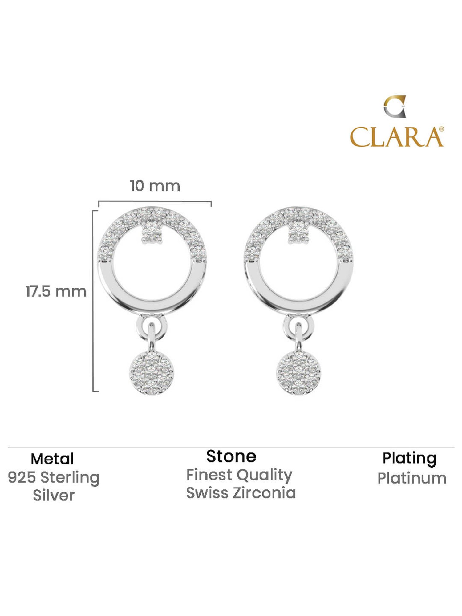Clara 925 Sterling Silver Platinum Plated Swiss Zirconia Anja Bali Drop Earrings Gift for Women