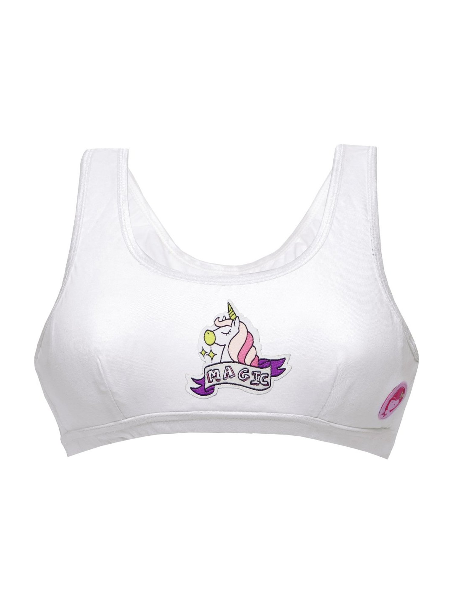 D'chica Kids White & Grey Cotton Printed Non Padded Bras - Pack of 2