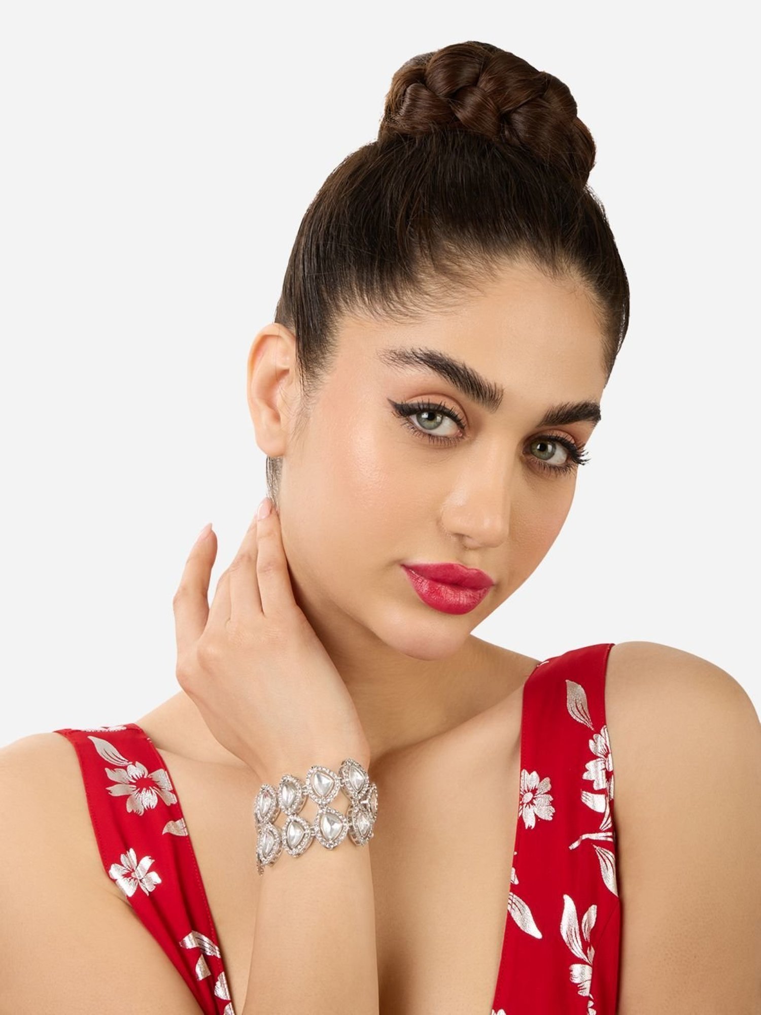 Zaveri Pearls Set of 2 Silver Tone Dazzling Austrian Diamonds & Stones Fusion Bracelets-ZPFK17946