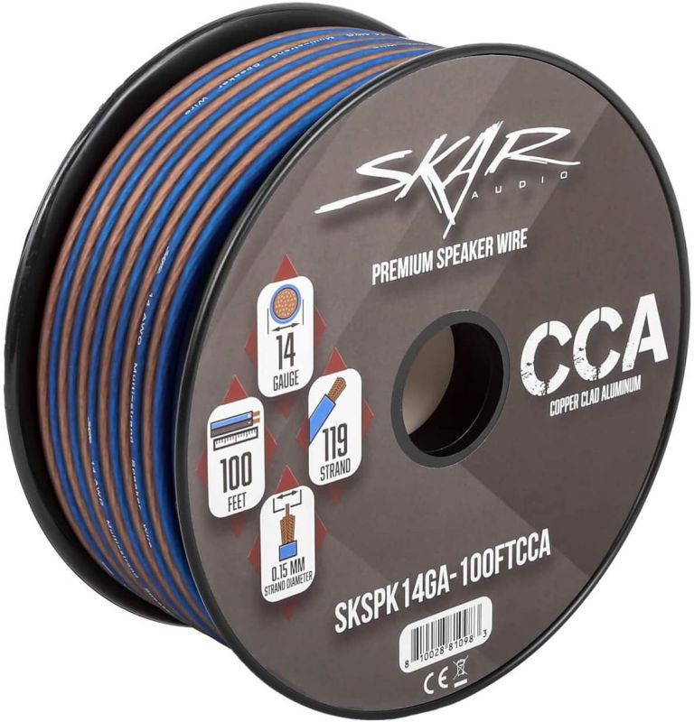 Skar Audio 14 Gauge AWG Audio Speaker Wire - 100 Feet (Blue/Brown)