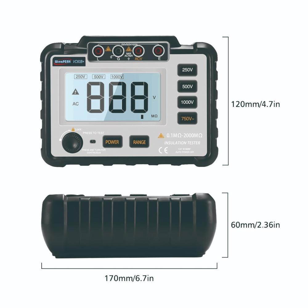VC60B+ Digital Insulation Resistance Tester 250/500/1000V DC Lightweight Wide Range LCD Backlight Megger MegOhm Meter