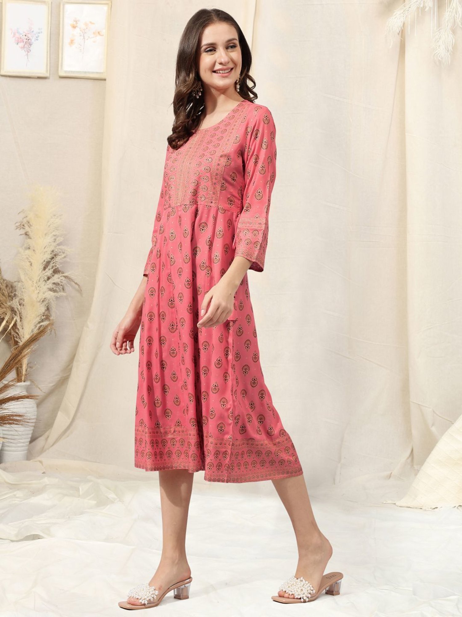 MIRCHI FASHION Coral Embroidered A-Line Dress