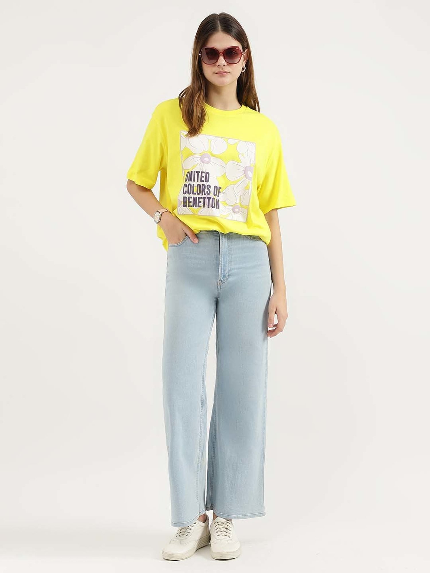 United Colors of Benetton Yellow Cotton Printed T-Shirt