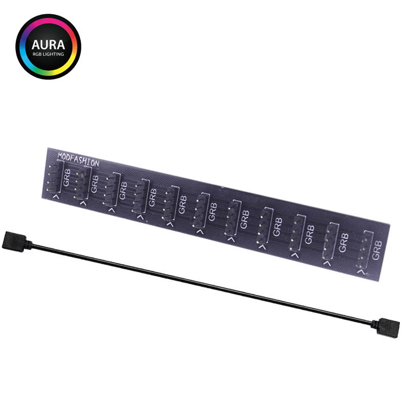 EnLabs 10 Ports 12V AURA RGB Lighting Hub,1 to 10 port RGB Splitter Compatible w/ GIGABYTE,ASUS,MSI,ASRock AURA Motherboard-1FT Female RGB Cable Include