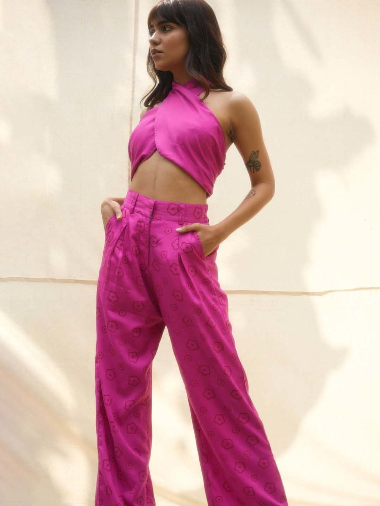 Anousshka Fuchsia Floral Printed Party Joggers