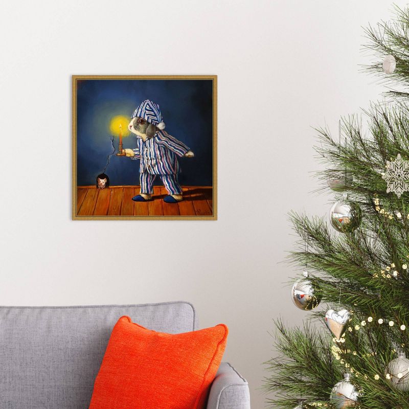 16" x 16" The Night Before Christmas Mouse by Lucia Heffernan Framed Canvas Wall Art - Amanti Art