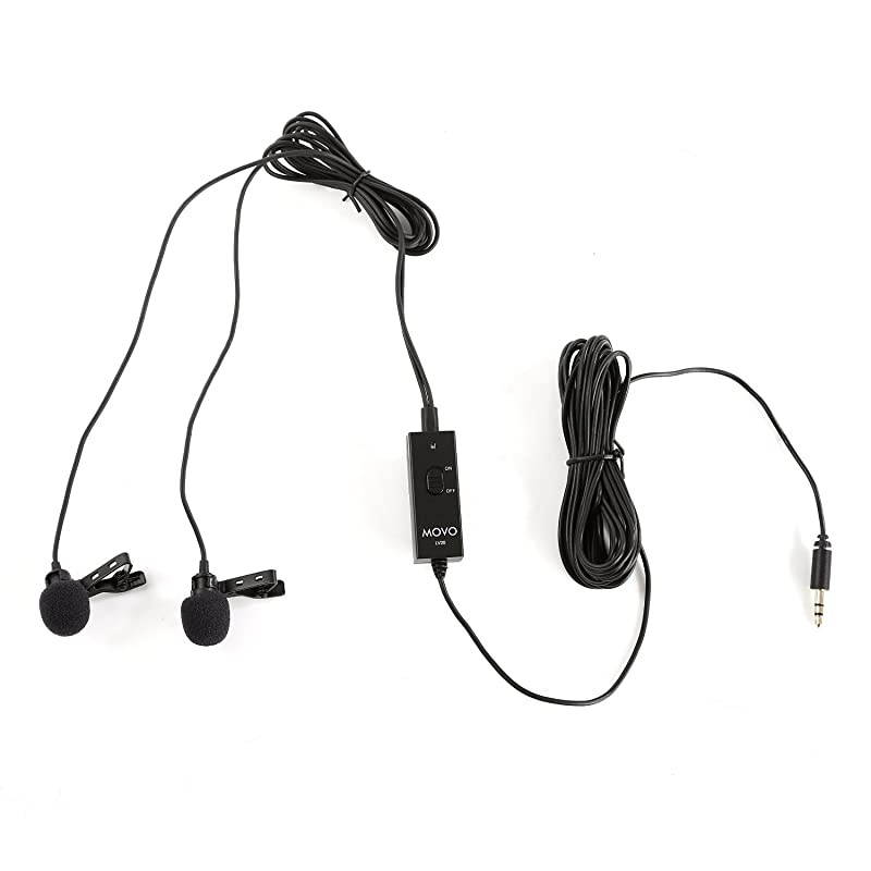 LV20 Dual Lavalier Microphone - Clip-on Omnidirectional Condenser Interview Microphone Set for Cameras, Camcorders, and Recorders