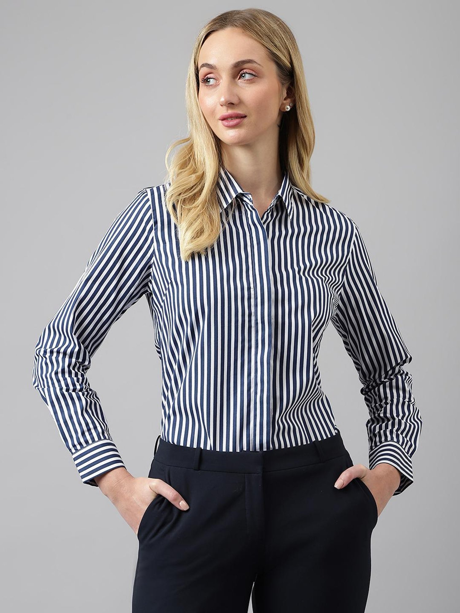 Hancock White & Navy Cotton Striped Shirt