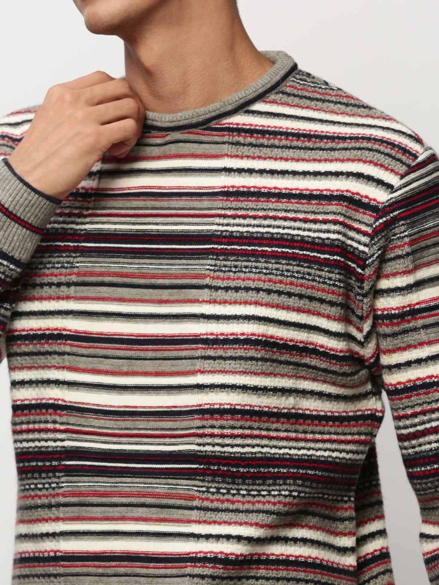 SHOWOFF Grey Slim Fit Self Pattern Sweater