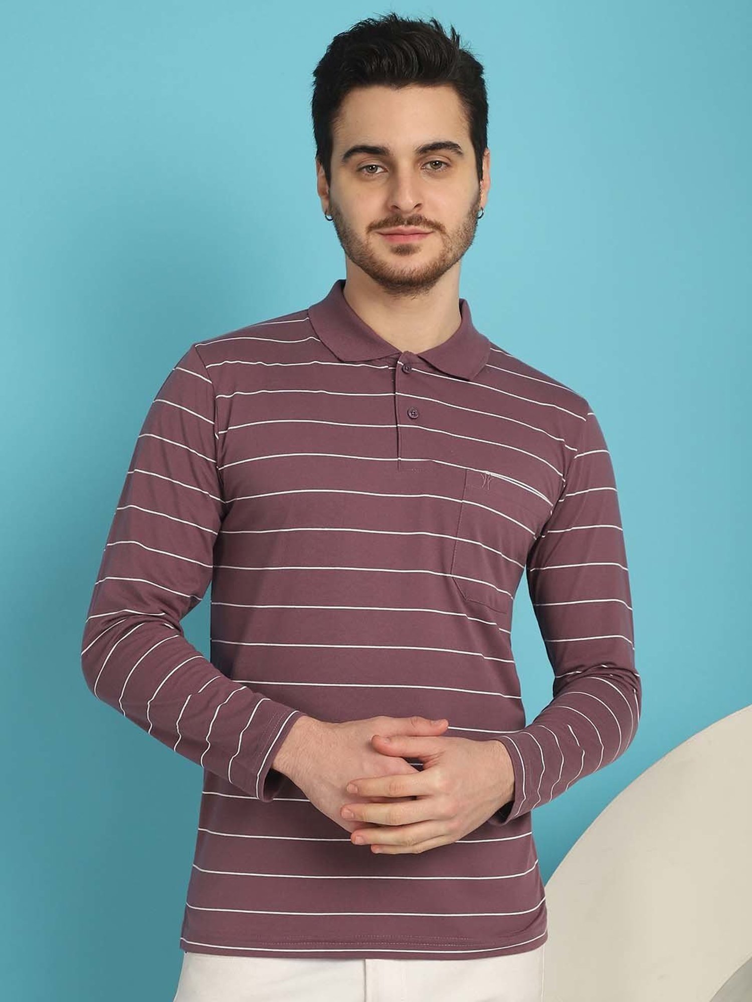Venitian- Forbidden Clothing Onion Pink Regular Fit Striped Polo T-Shirt