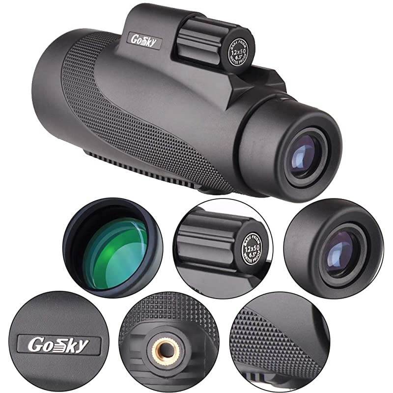 12X50 High Power Prism Monocular Smartphone Holder and Handheld Tripod Kit- Waterproof/Fog-Proof/Shockproof Grip Scope -for Hiking,Hunting,Climbing,Birdwatching Watching Wildlife and Scenery