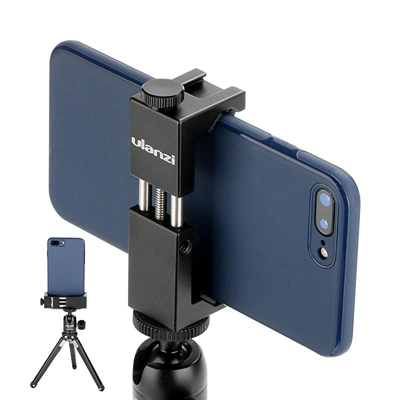 ST02S Aluminum Phone Tripod Mount w Cold Shoe Mount Support Vertical and Horizontal Universal Metal Adjustable Clamp for iPhone 10 Pro Max XS Xs Max X 8 7 Plus Samsung Android Smartphones