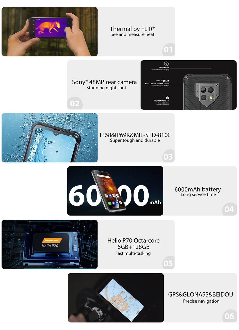 Unlocked, Blackview BV9800 Pro Rugged Cell Phone Thermal Imaging, 6GB+128GB Helio P70 Andorid 9.0 Waterproof Smartphone 48MP+16MP Cameras Wireless Charging 6.3" FHD+ 6000mAh 4G Dual SIM Phones