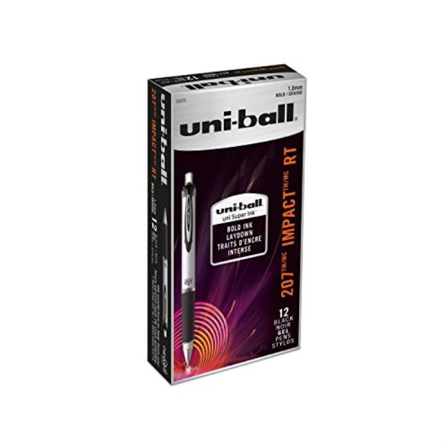 uniball 207 impact retractable gel pens, bold point 1.0mm, black, 12 count