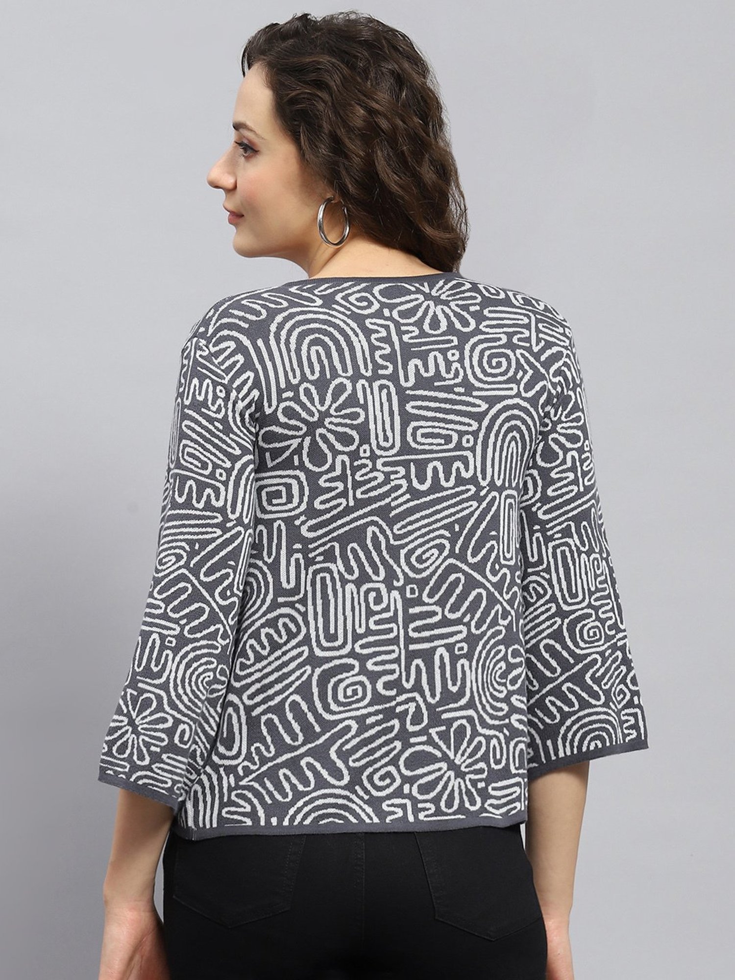 Monte Carlo White & Black Cotton Printed Shrug