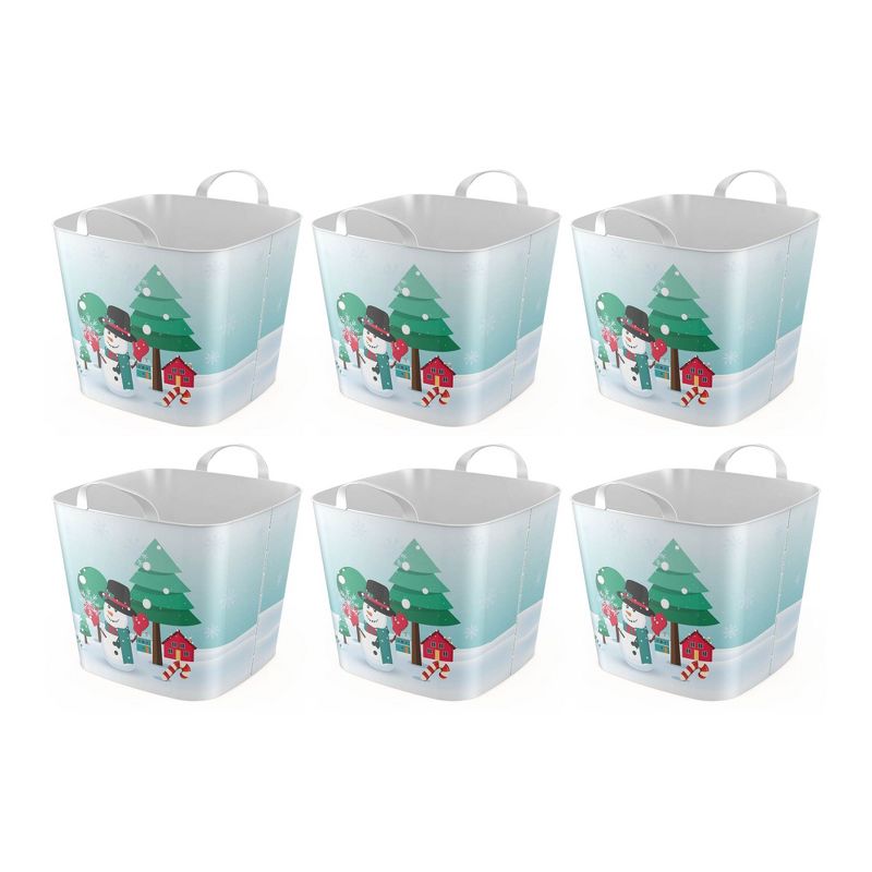 Life Story Tub Basket 6.6 Gallon Christmas Snowman Plastic Storage Bin (6 Pack)