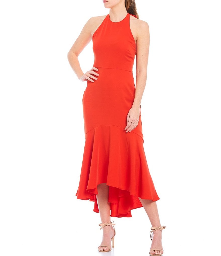 Belle Badgley Mischka Halter Neck Vanesse Hi-Low Sleeveless Dress