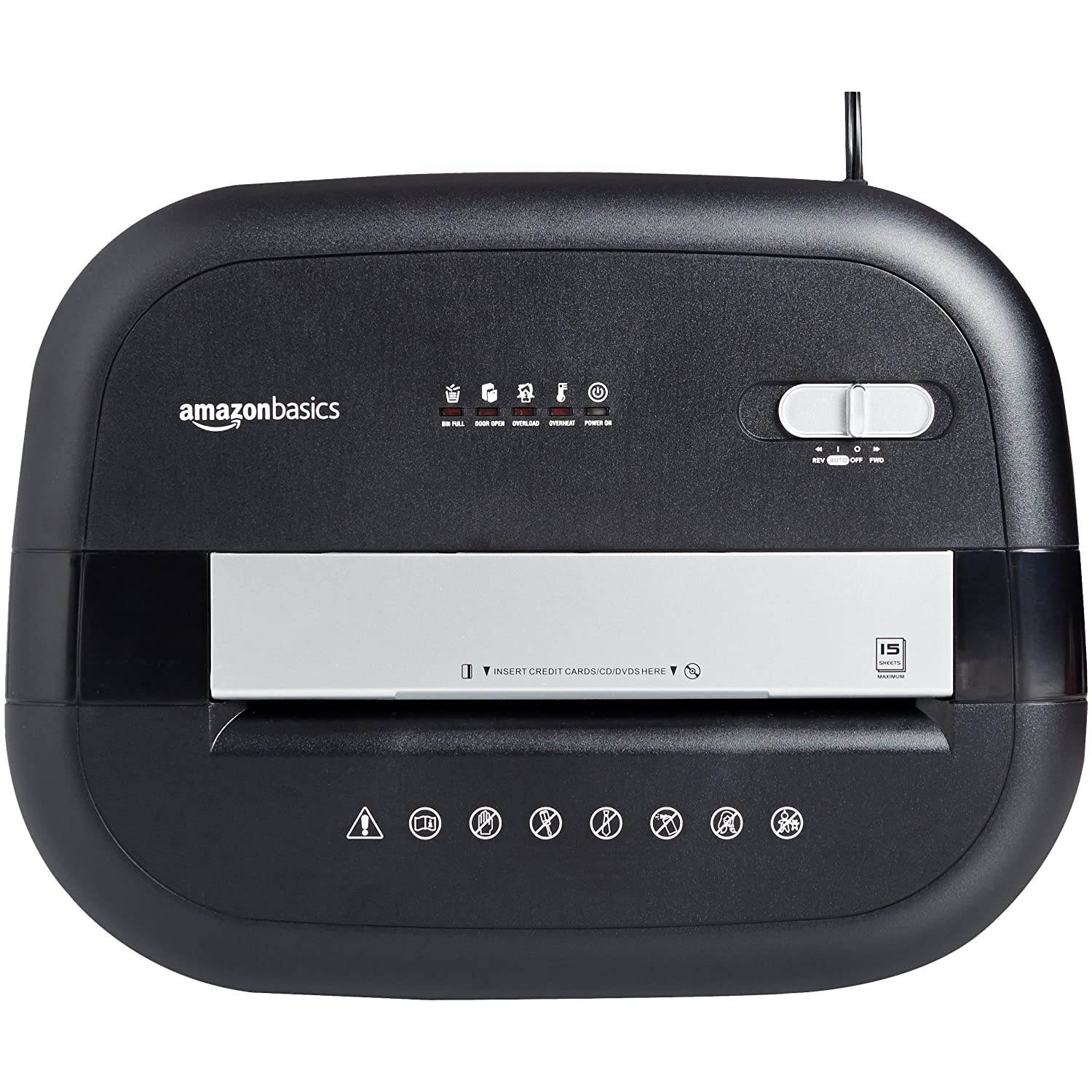 AmazonBasics 15-Sheet Cross-Cut Paper, CD Credit Card Office Shredder