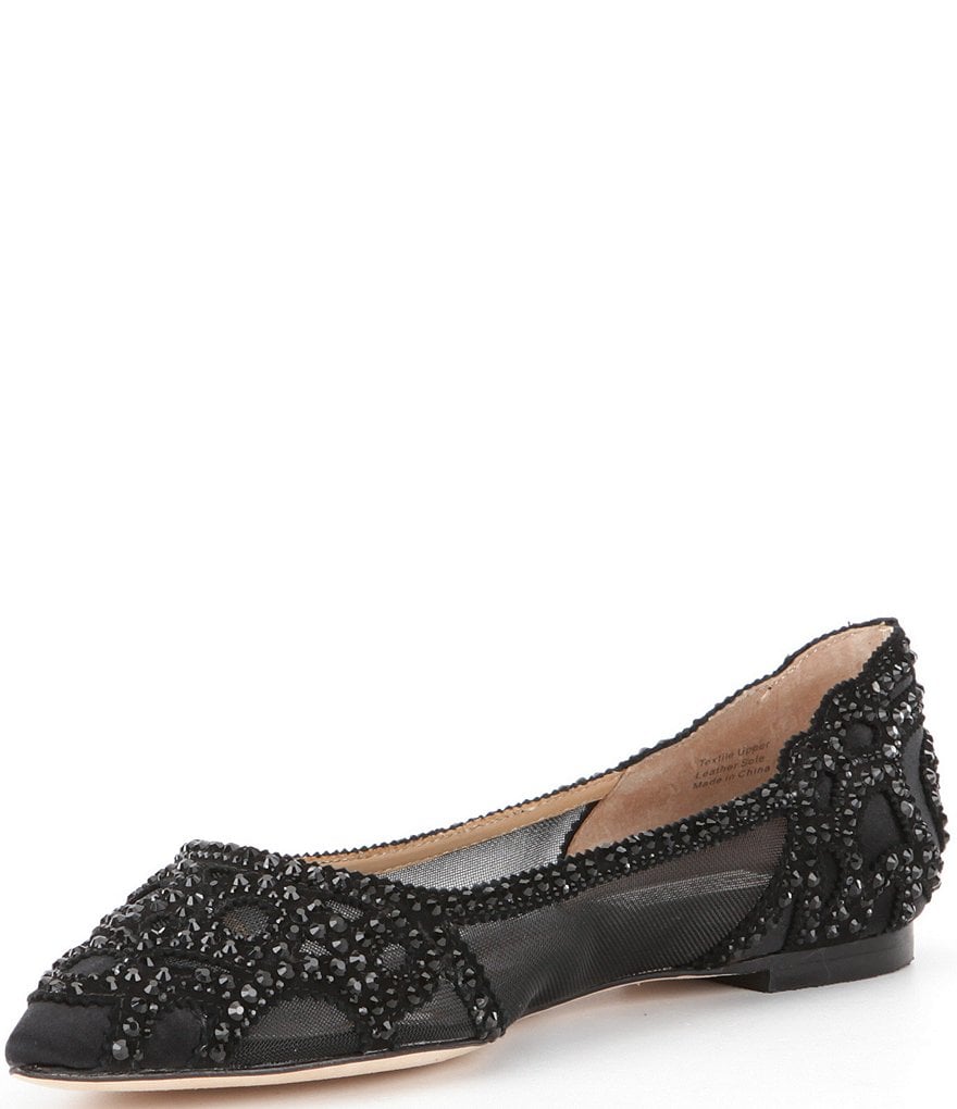 Badgley Mischka Gigi Rhinestone-Embellished Pointed-Toe Flats