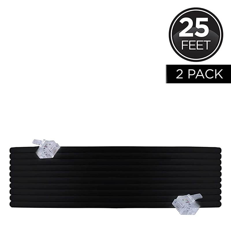 Telephone Line Cord 2 Pack 25 Feet Phone Cord Modular Jack Ends Works for Phone Modem or Fax Machine for Use in Home or Office Black 46077