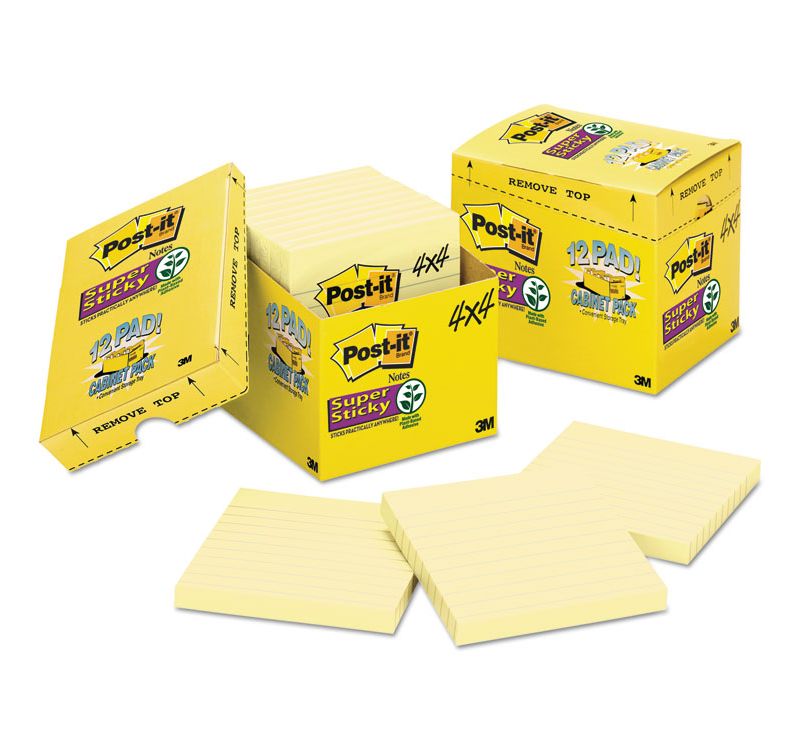 Post-it Canary Yellow Note Pads Lined 4 x 4 90-Sheet 12/Pack 67512SSCP