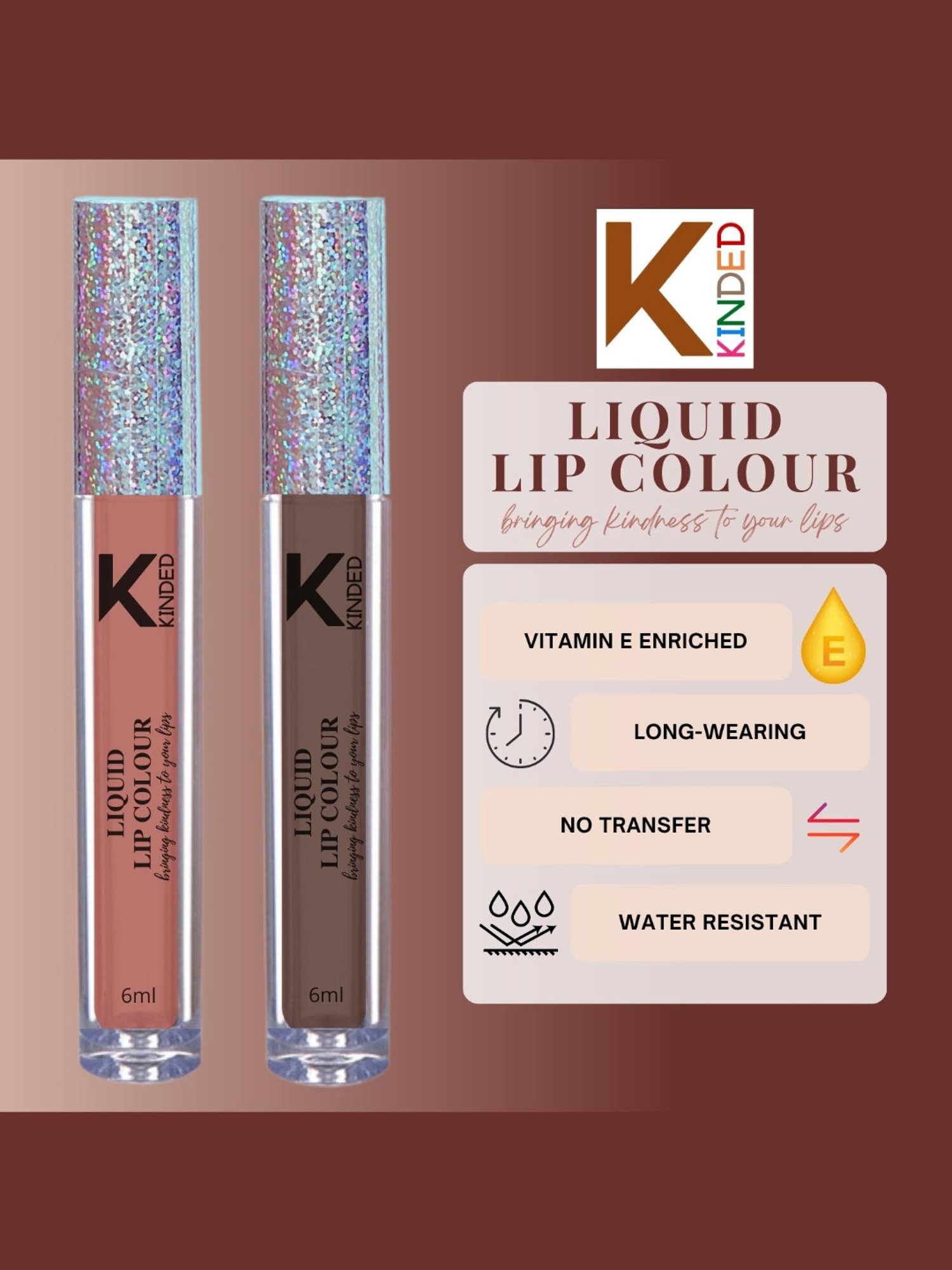KINDED Liquid Lip Colour 05 Rust Crust & 07 Choco Brown Combo