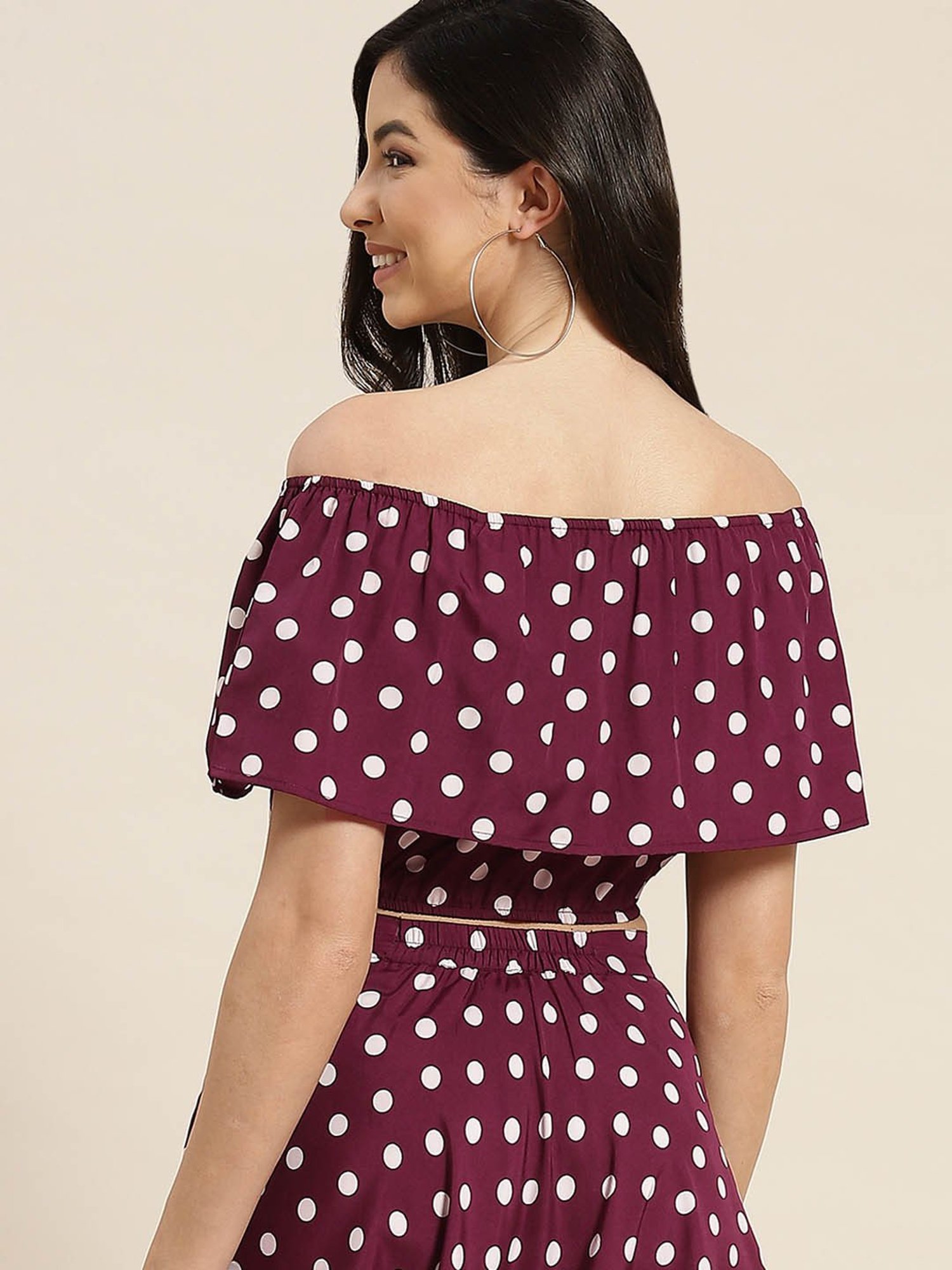 Qurvii Burgundy Polka Dot Crop Top