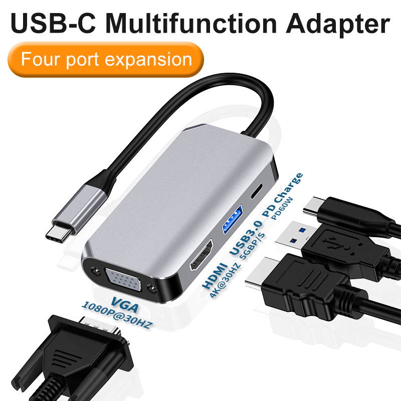 USB C to HDMI VGA Adapter, DEFEILIN 4 in 1 Portable USB C Hub with VGA, HDMI, USB3.0 and 60W Quick PD Charging Port, Compatible for MacBook, Phone, Laptops and Tablets