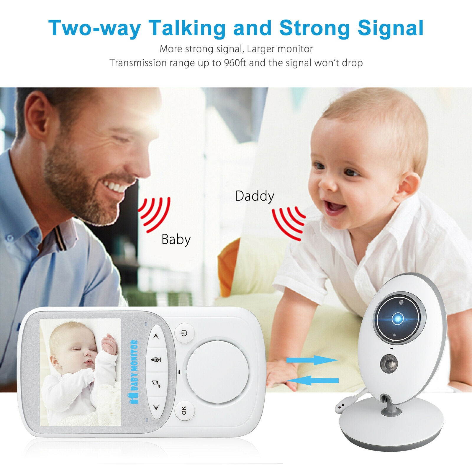 Video Baby Monitor Camera 2-Way Talk 2.4" Digital Wireless Night Vision LCD Play