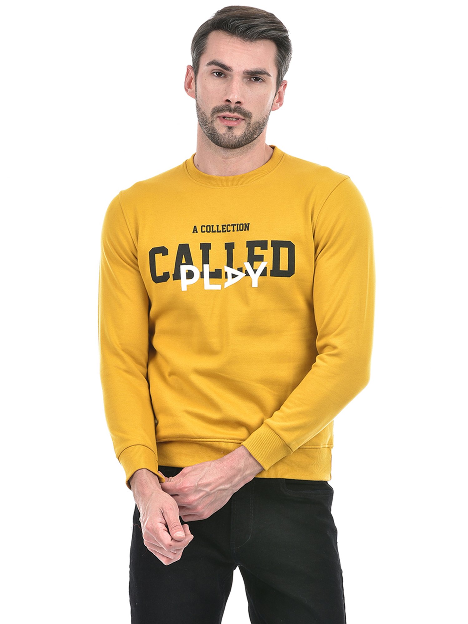 Integriti Mustard Regular Fit Printed Sweatshirt
