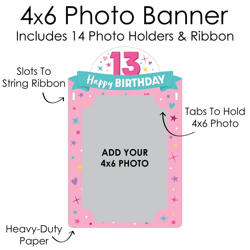 Big Dot of Happiness Girl 13th Birthday - DIY Official Teenager Birthday Party Decor - Picture Display - Photo Banner