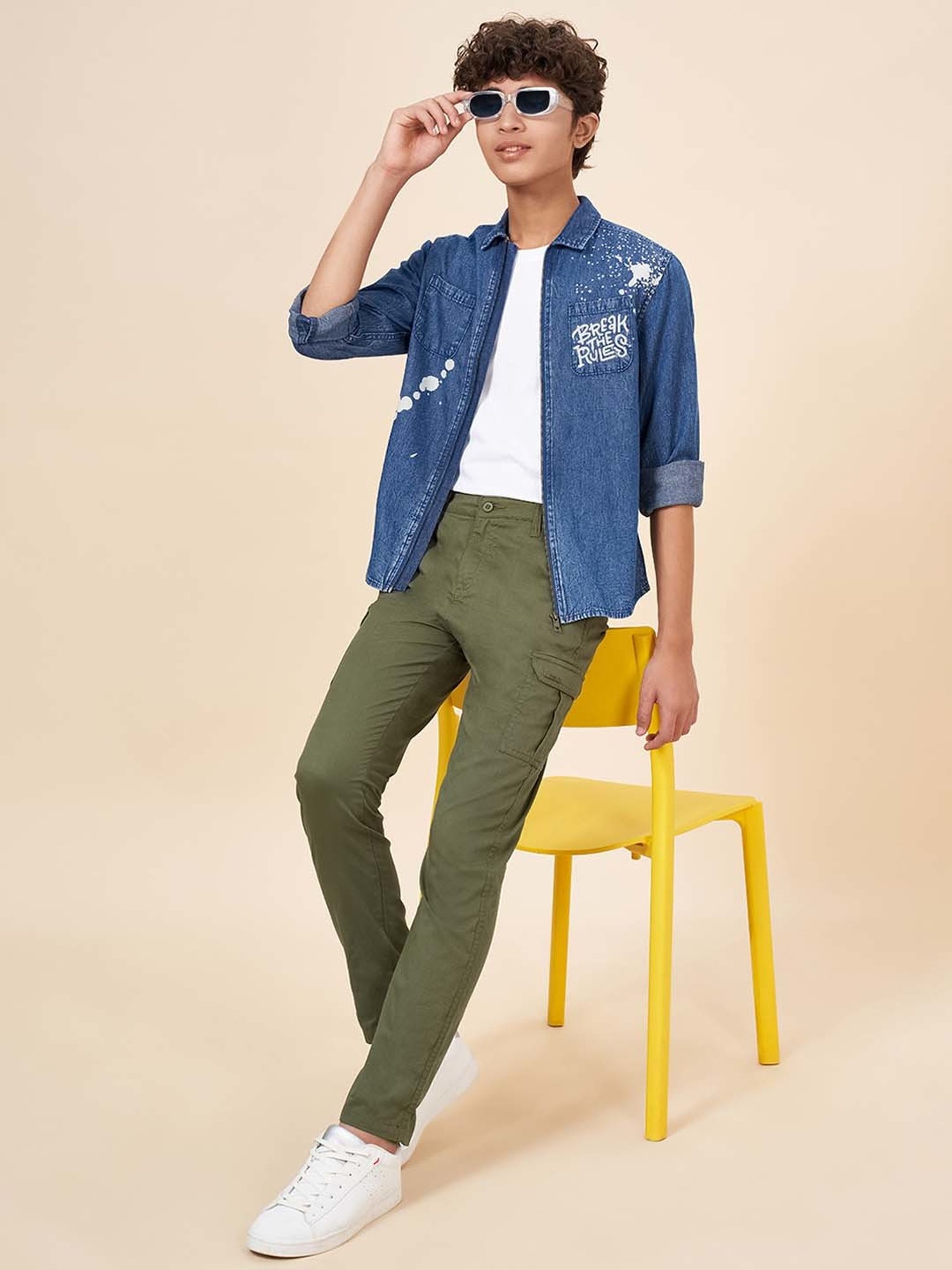 Coolsters by Pantaloons Kids Stone Blue Cotton Printed Full Sleeves Shirt